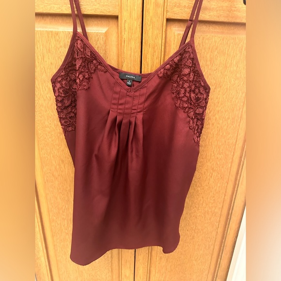Talula Size S Burgundy Spagetti Strap Adjustable Pleated Lace Inset Camisole Top - Picture 3 of 13